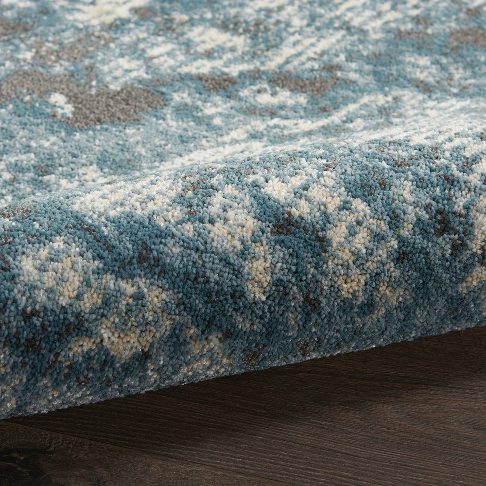 9' X 13' Ivory Teal Blue and Black Abstract Non Skid Area Rug