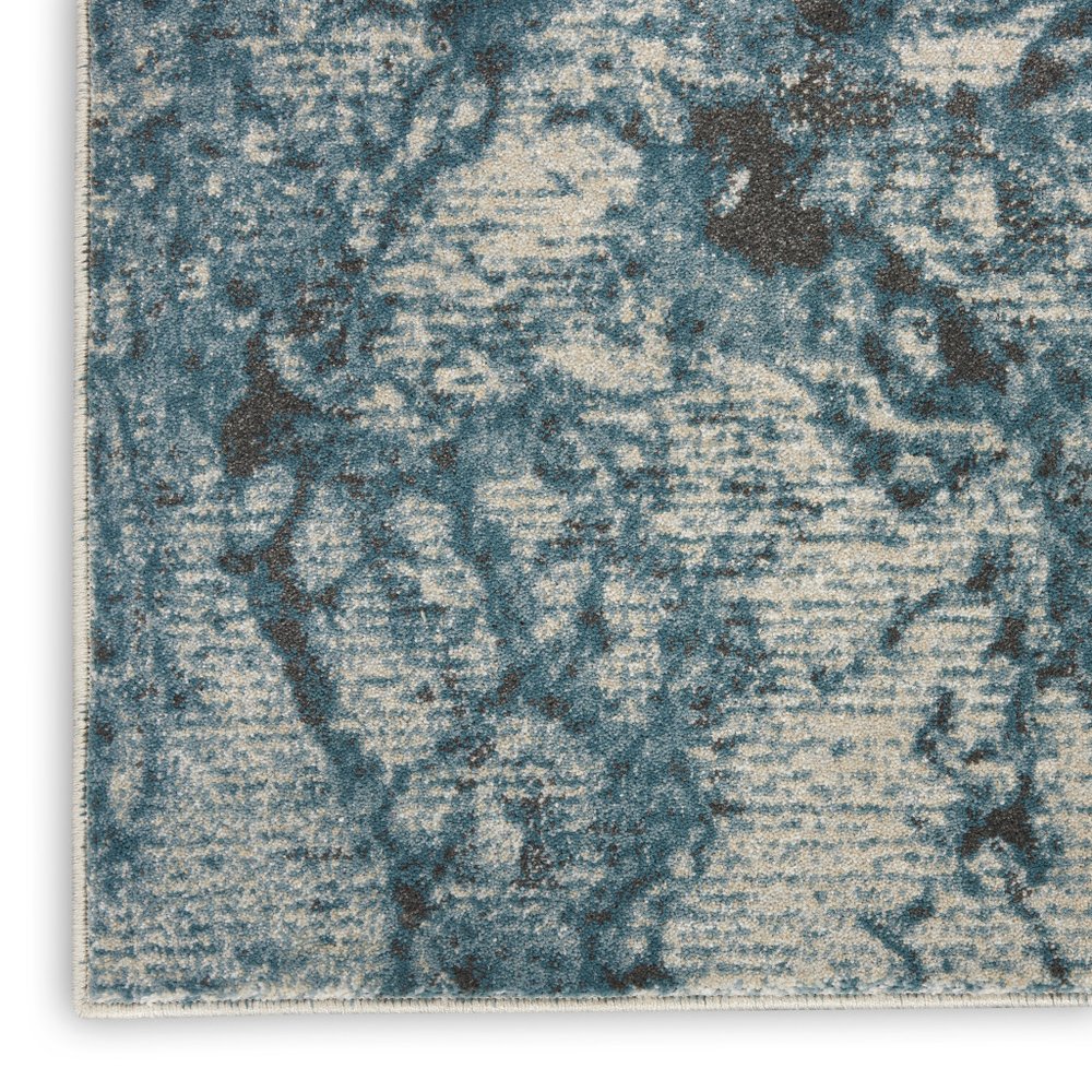 9' X 13' Ivory Teal Blue and Black Abstract Non Skid Area Rug