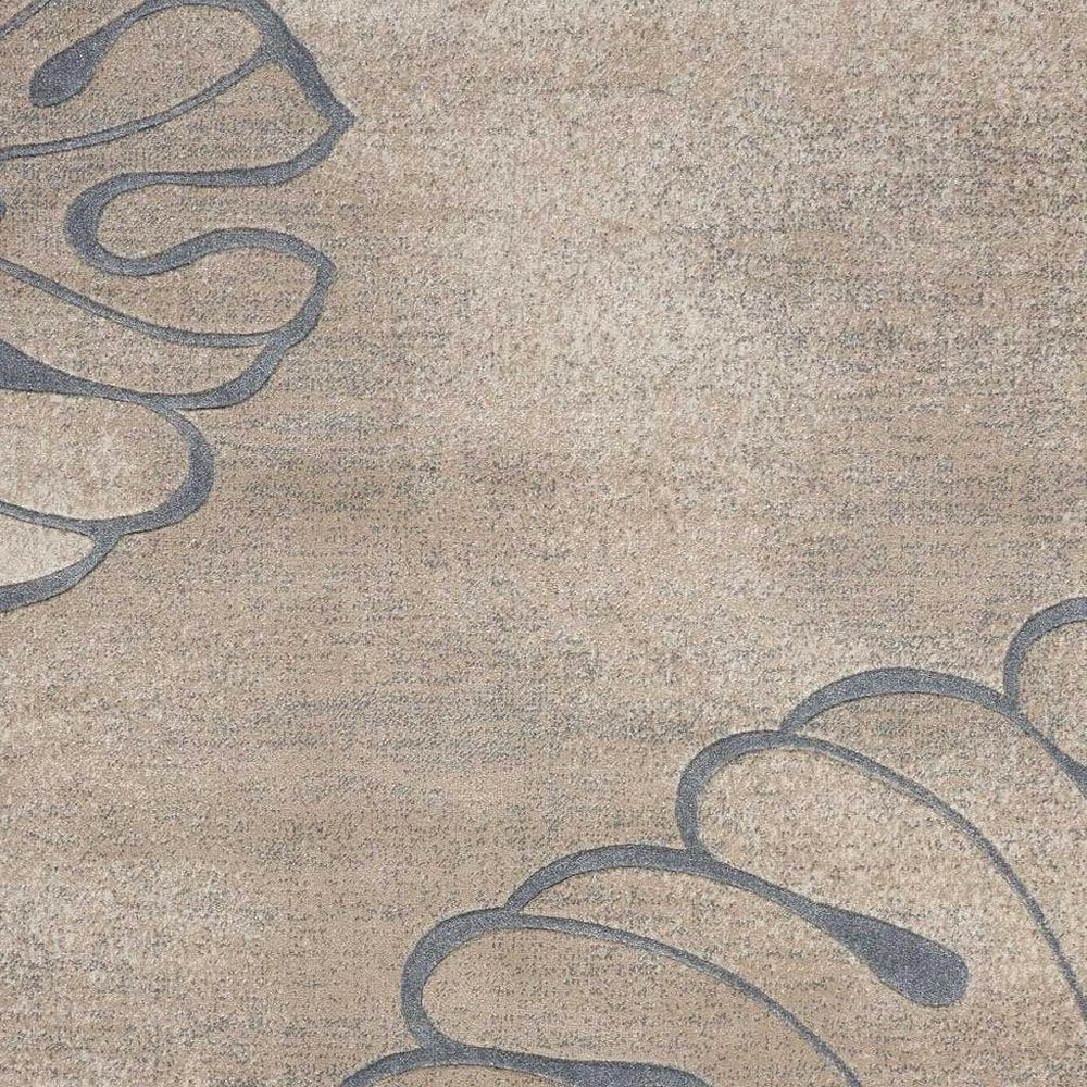 9' X 13' Ivory Black and Gray Botanical Leaves Non Skid Area Rug