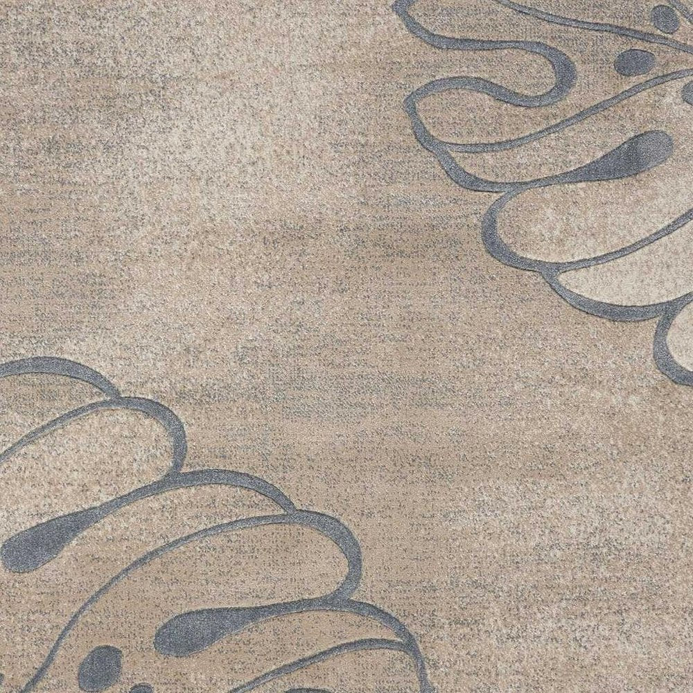 9' X 13' Ivory Black and Gray Botanical Leaves Non Skid Area Rug
