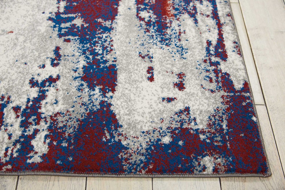 9' X 13' Ivory Red and Blue Abstract Non Skid Area Rug