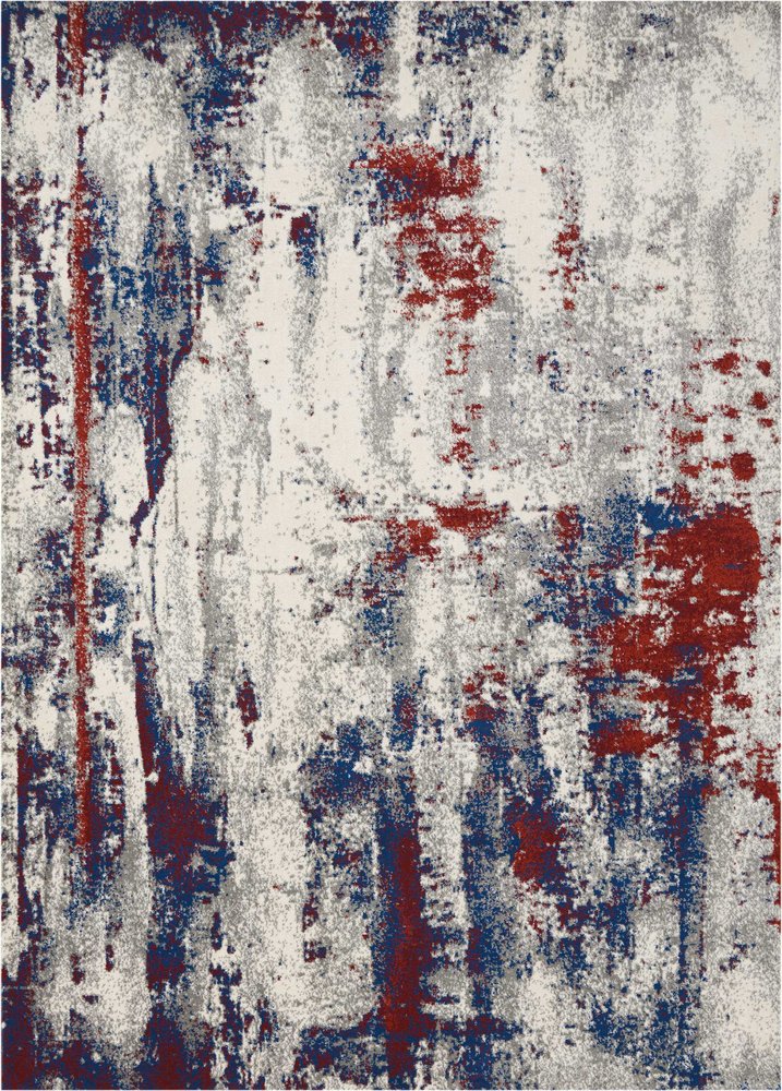 9' X 13' Ivory Red and Blue Abstract Non Skid Area Rug