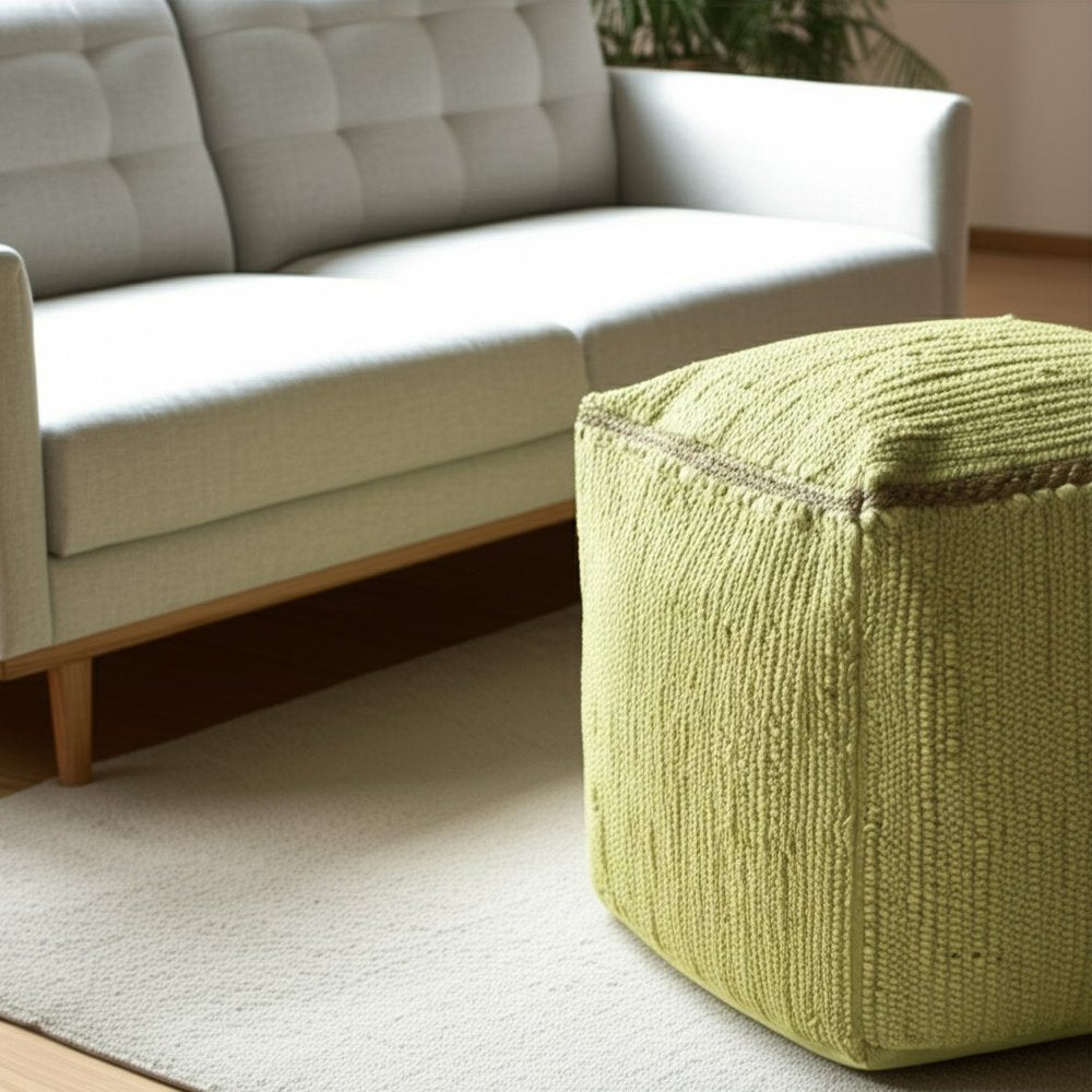 18" Gray and Natural Cotton And Jute Cube Pouf Ottoman