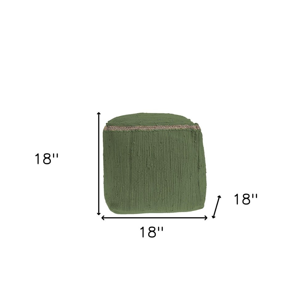 18" Gray and Natural Cotton And Jute Cube Pouf Ottoman
