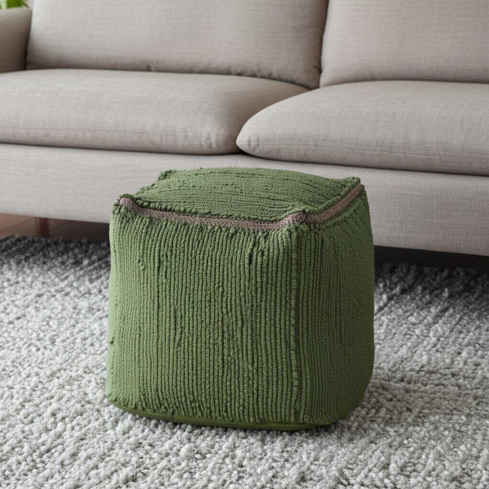 18" Gray and Natural Cotton And Jute Cube Pouf Ottoman