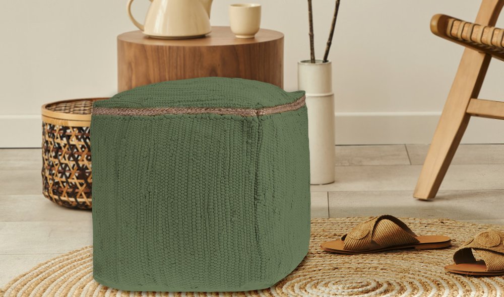 18" Gray and Natural Cotton And Jute Cube Pouf Ottoman