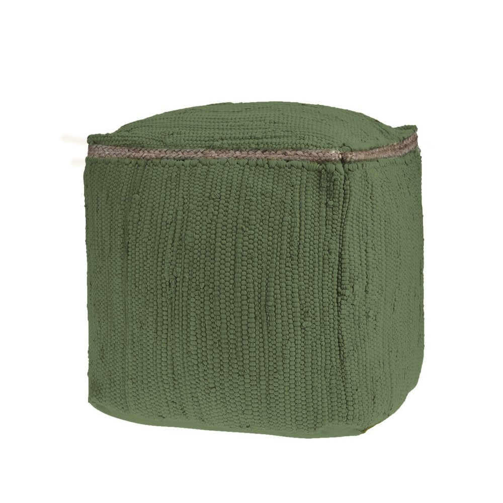 18" Gray and Natural Cotton And Jute Cube Pouf Ottoman