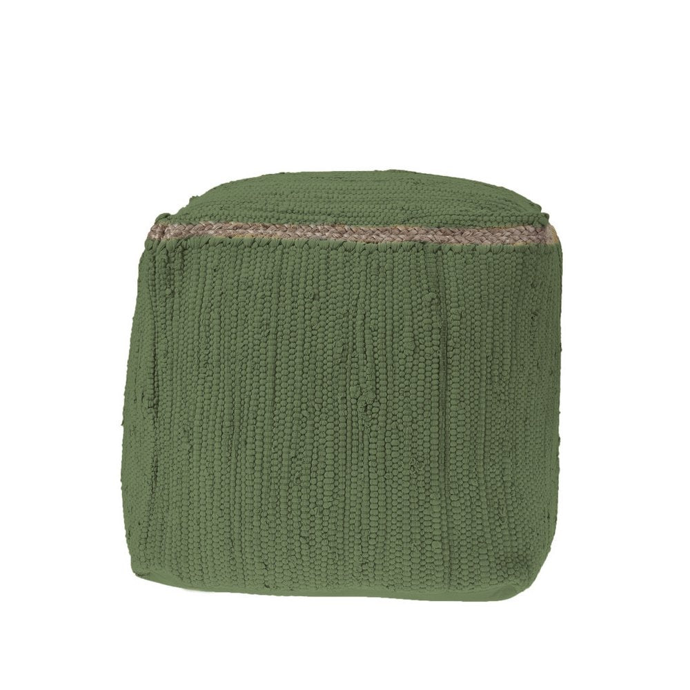 18" Gray and Natural Cotton And Jute Cube Pouf Ottoman