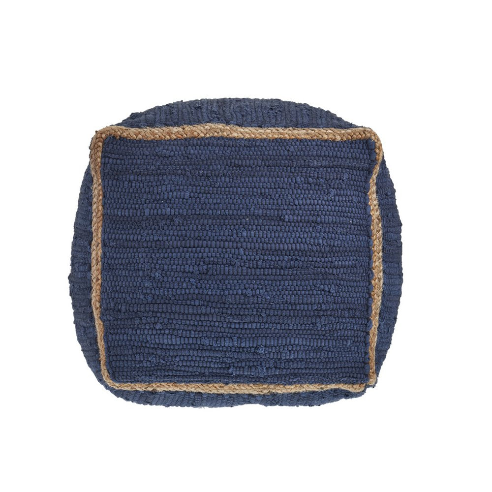 18" Gray and Natural Cotton And Jute Cube Pouf Ottoman