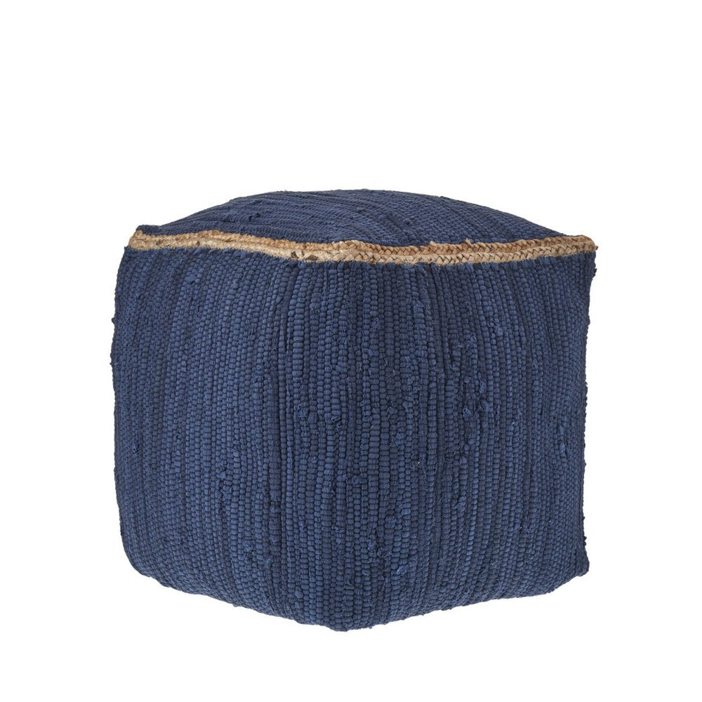 18" Gray and Natural Cotton And Jute Cube Pouf Ottoman