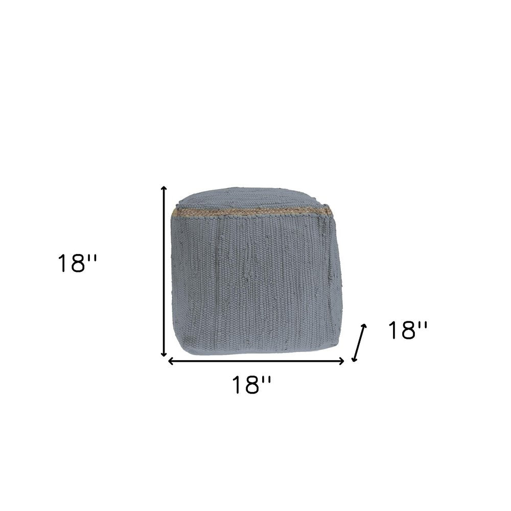 18" Gray and Natural Cotton And Jute Cube Pouf Ottoman
