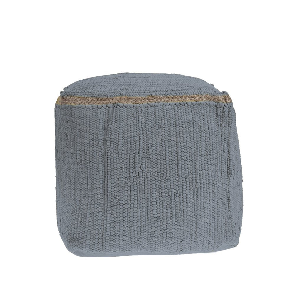 18" Gray and Natural Cotton And Jute Cube Pouf Ottoman