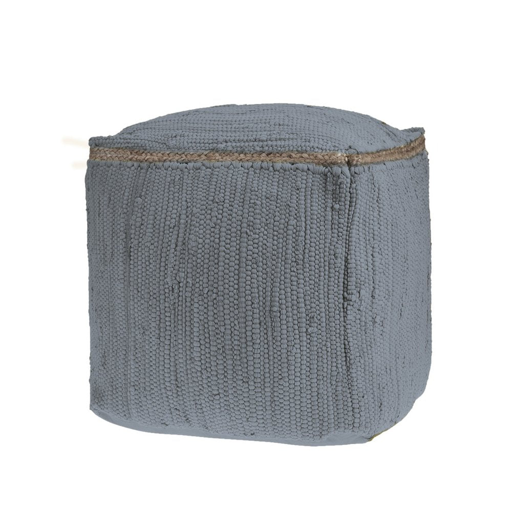 18" Gray and Natural Cotton And Jute Cube Pouf Ottoman