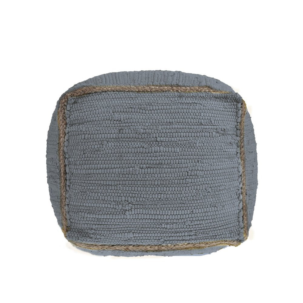 18" Gray and Natural Cotton And Jute Cube Pouf Ottoman