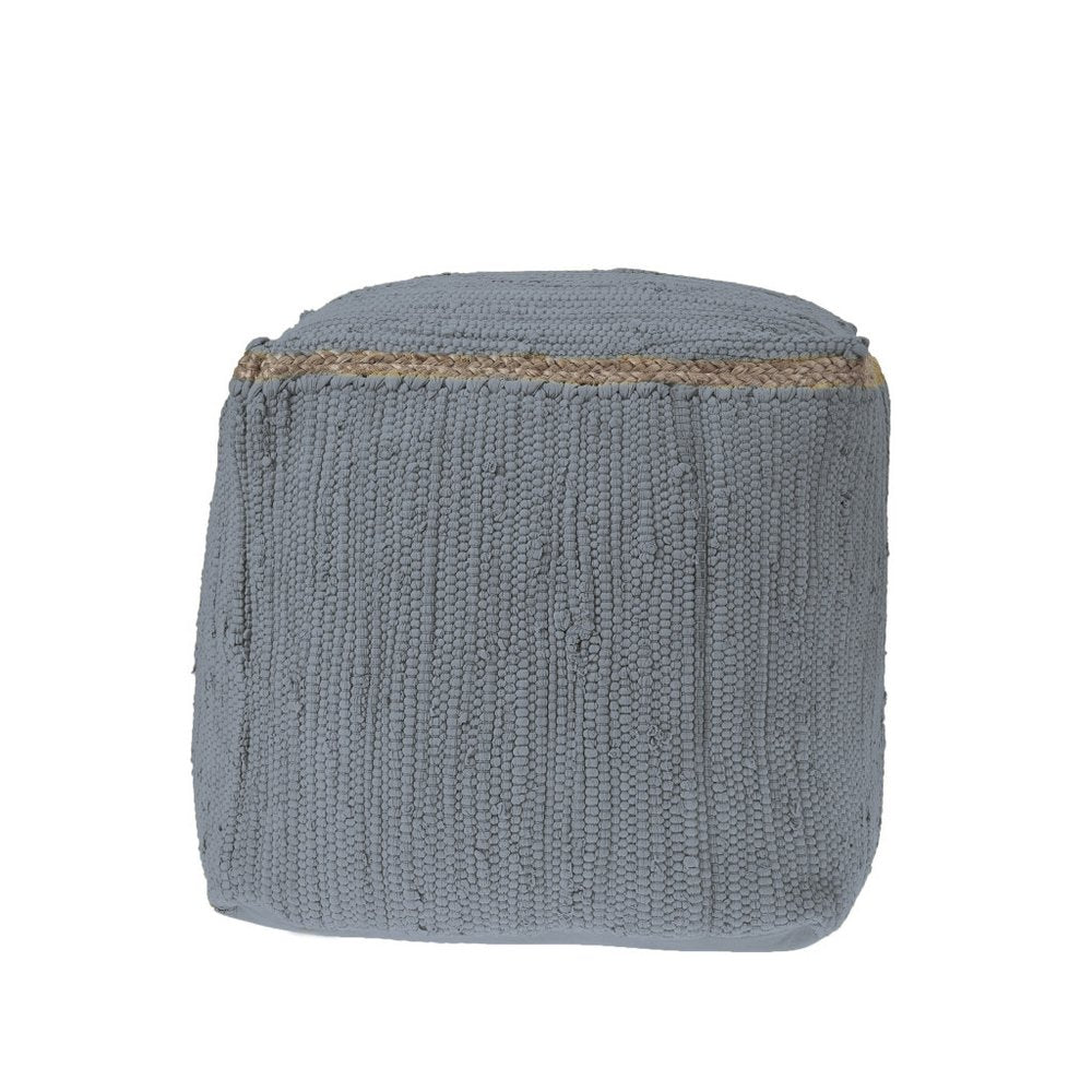18" Gray and Natural Cotton And Jute Cube Pouf Ottoman