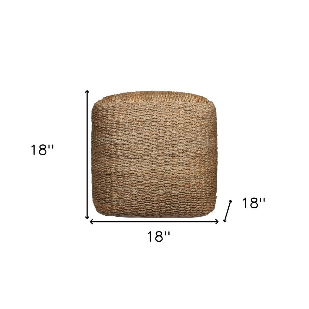 18" Natural Jute Woven Blend Cube Pouf Ottoman