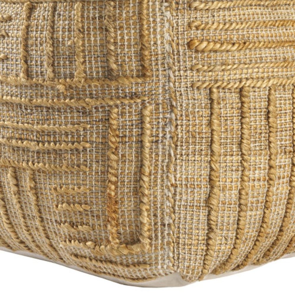 18" Natural Jute Blend Cube Striped Pouf Ottoman