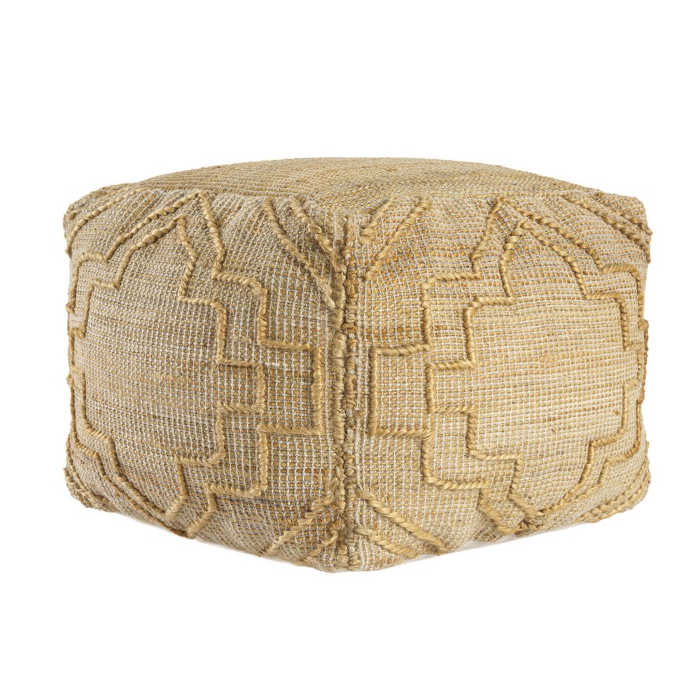 18" Natural Jute Blend Cube Quatrefoil Pouf Ottoman