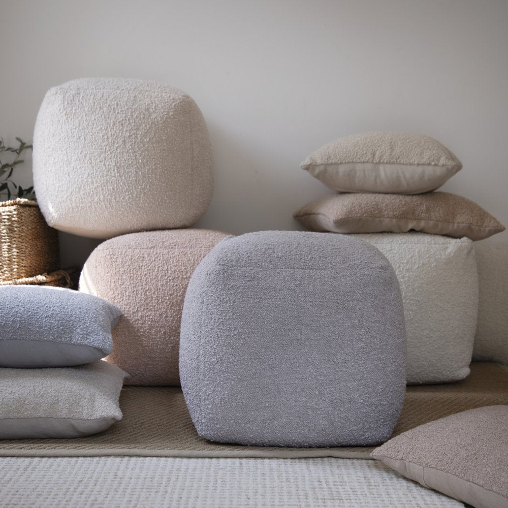 18" Beige Polyester Cube Outdoor Pouf Ottoman