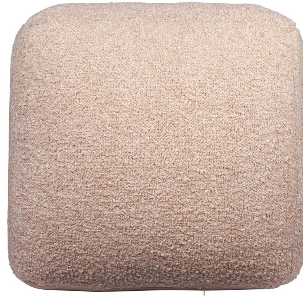 18" Beige Polyester Cube Outdoor Pouf Ottoman