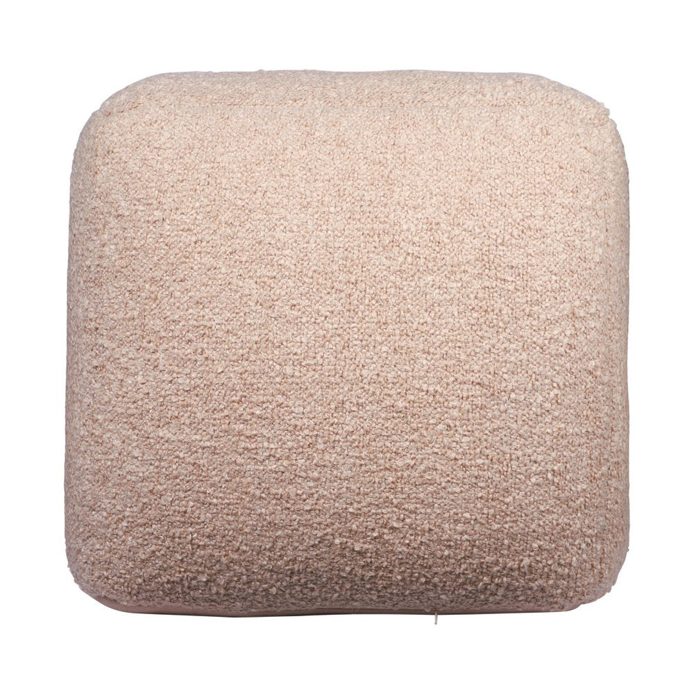 18" Beige Polyester Cube Outdoor Pouf Ottoman