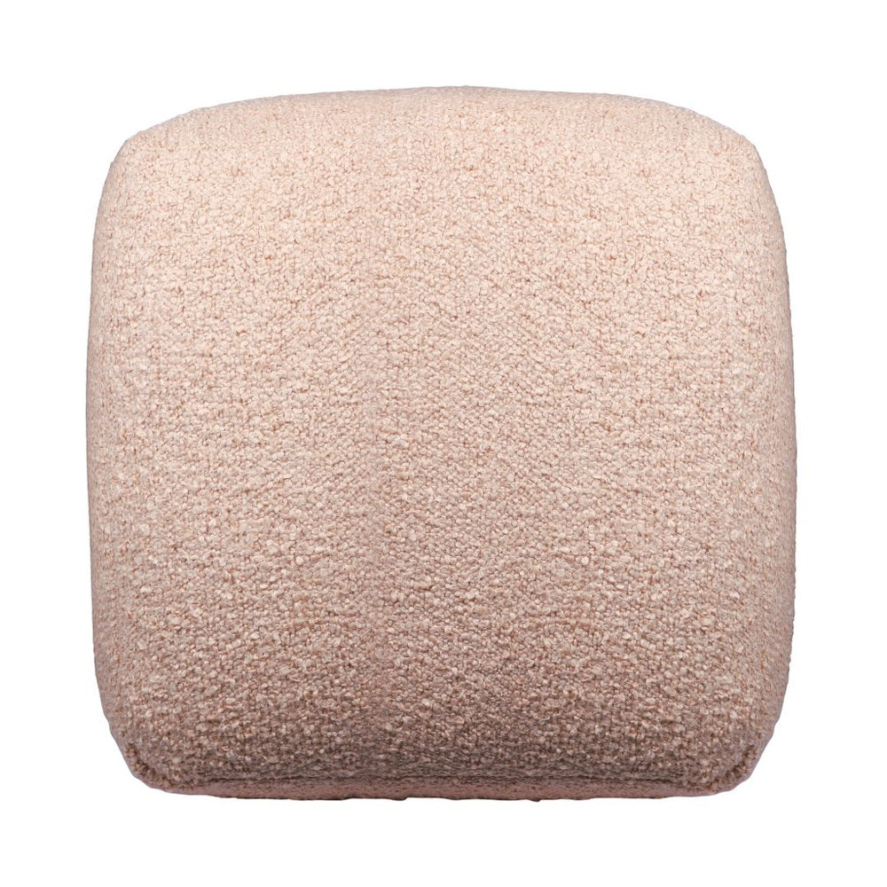 18" Beige Polyester Cube Outdoor Pouf Ottoman