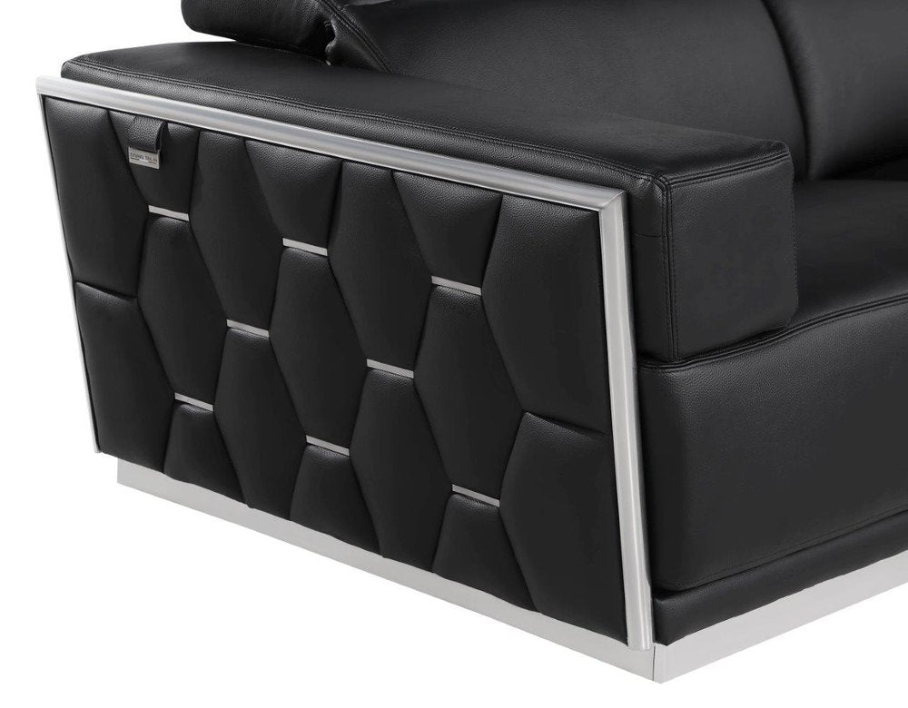 47" Black and Silver Italian Leather Club Chair