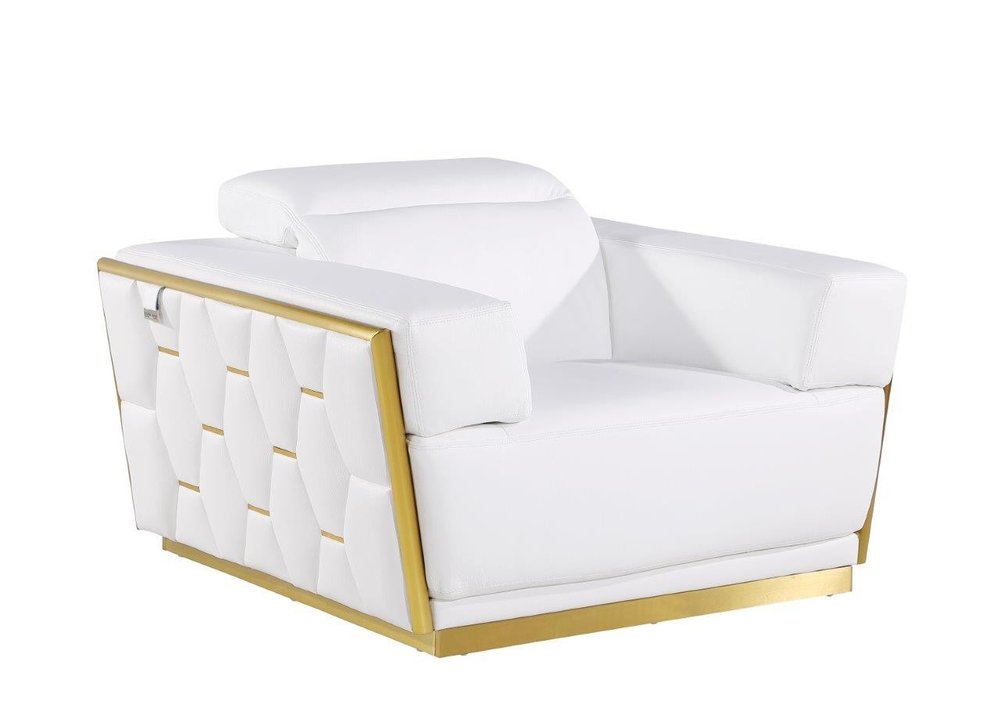 47" White and Gold Italian Leather Club Chair