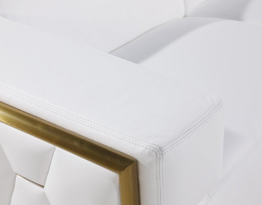 47" White and Gold Italian Leather Club Chair