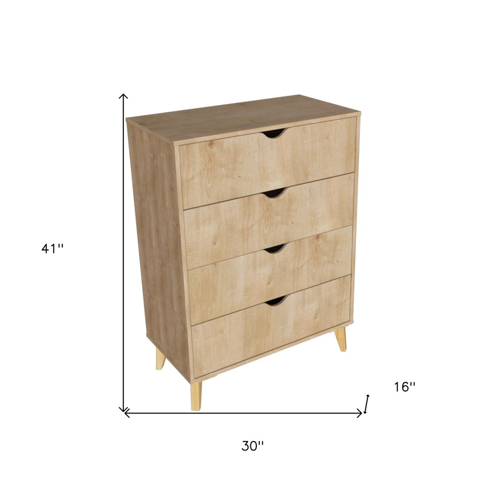Cómoda de cuatro cajones de madera natural de 30"