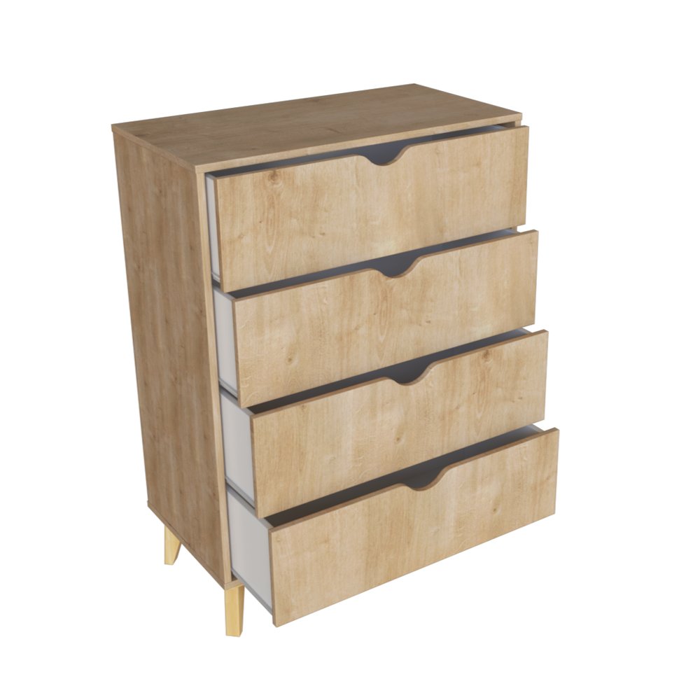 Cómoda de cuatro cajones de madera natural de 30"