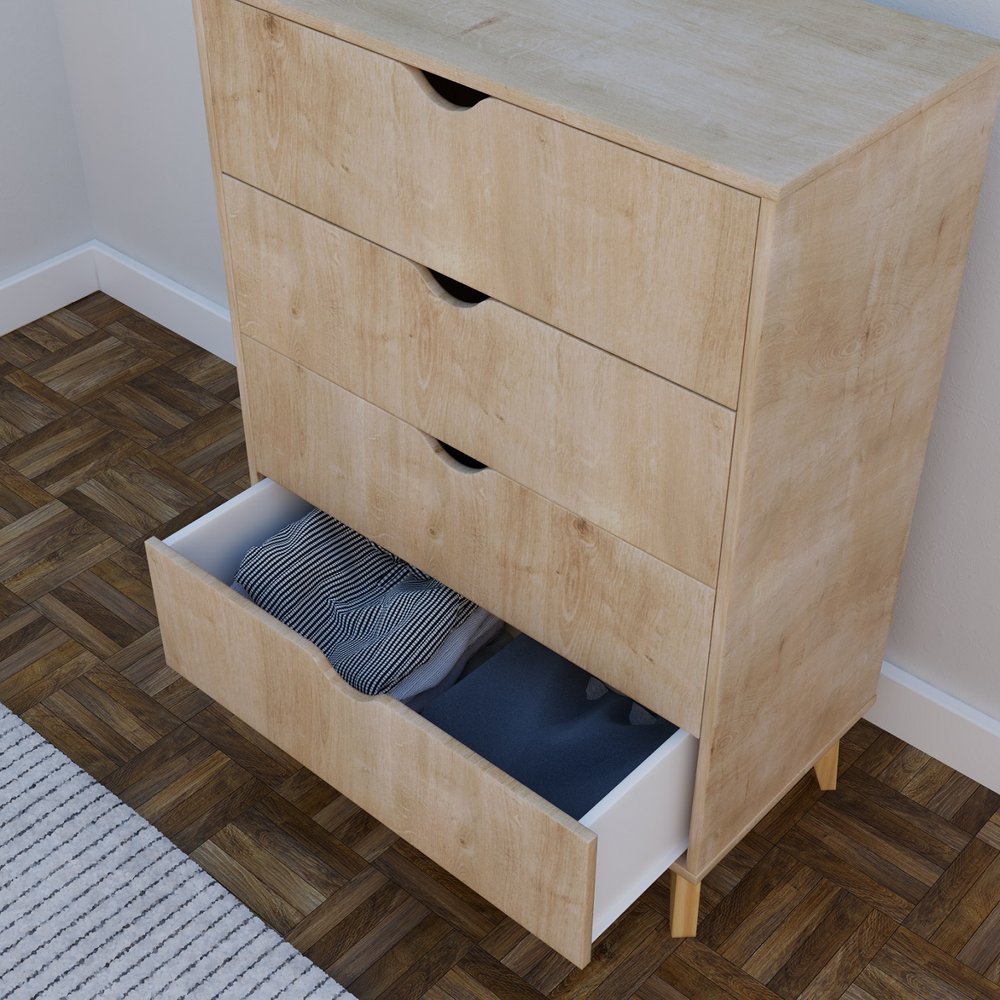 Cómoda de cuatro cajones de madera natural de 30"
