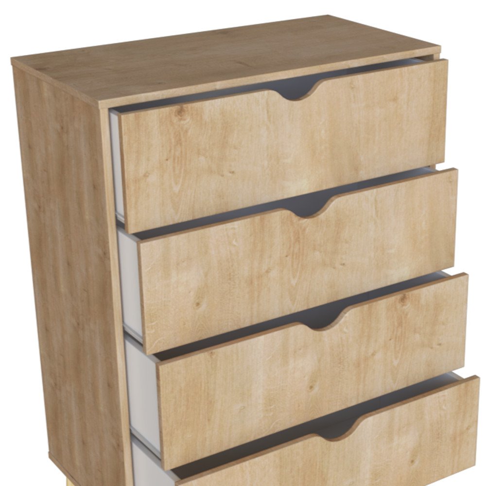 Cómoda de cuatro cajones de madera natural de 30"