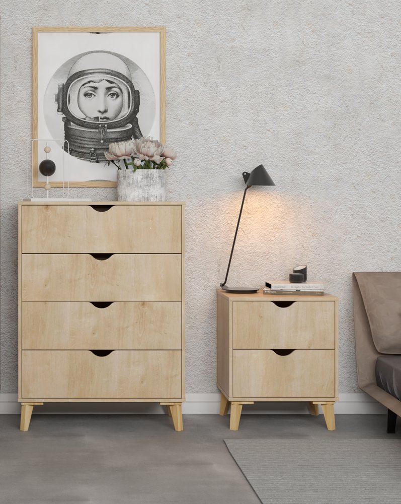 Cómoda de cuatro cajones de madera natural de 30"