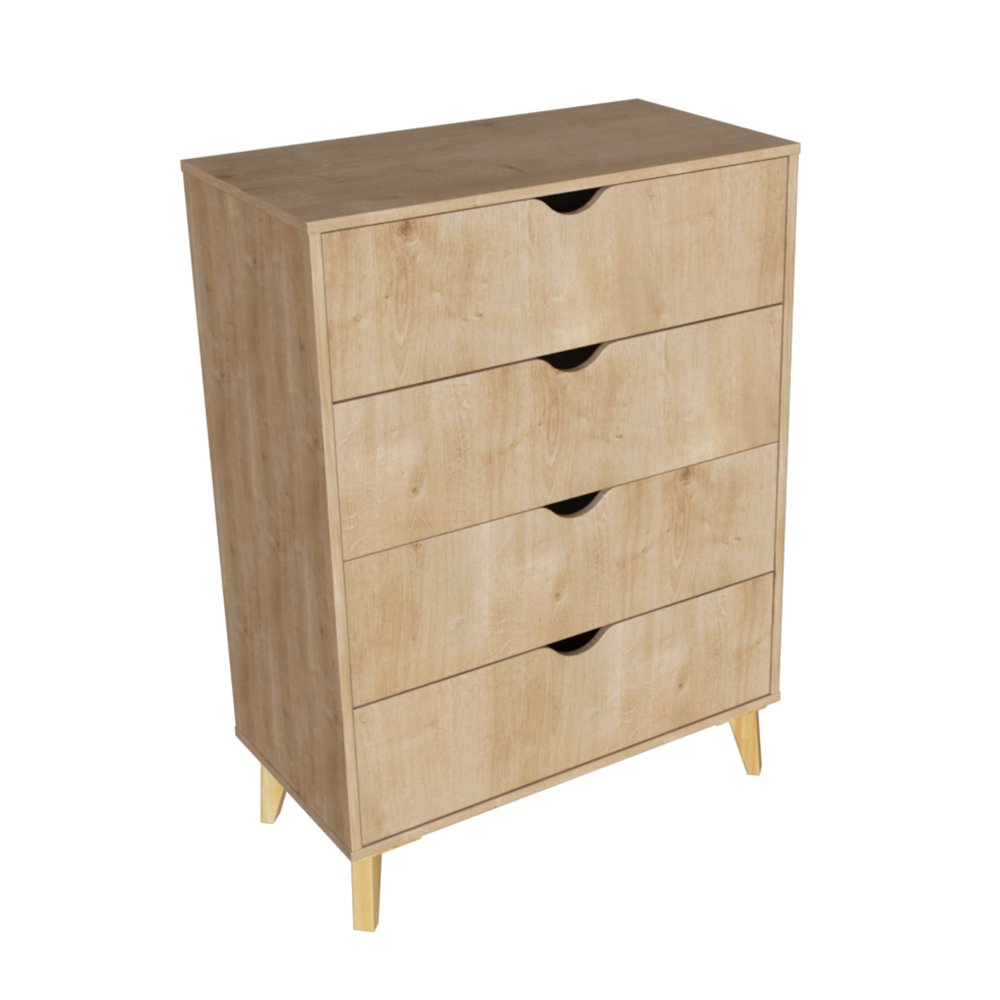 Cómoda de cuatro cajones de madera natural de 30"