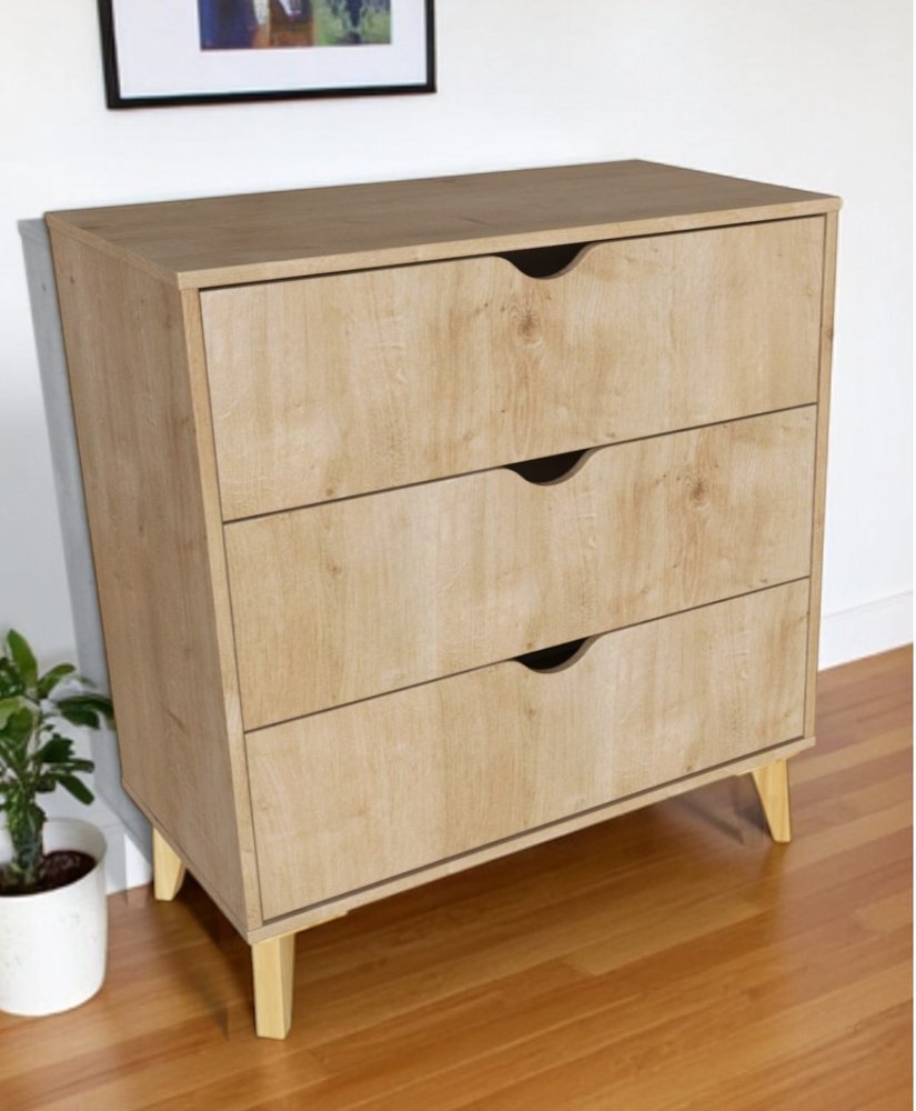 Cómoda de tres cajones de madera natural de 30"