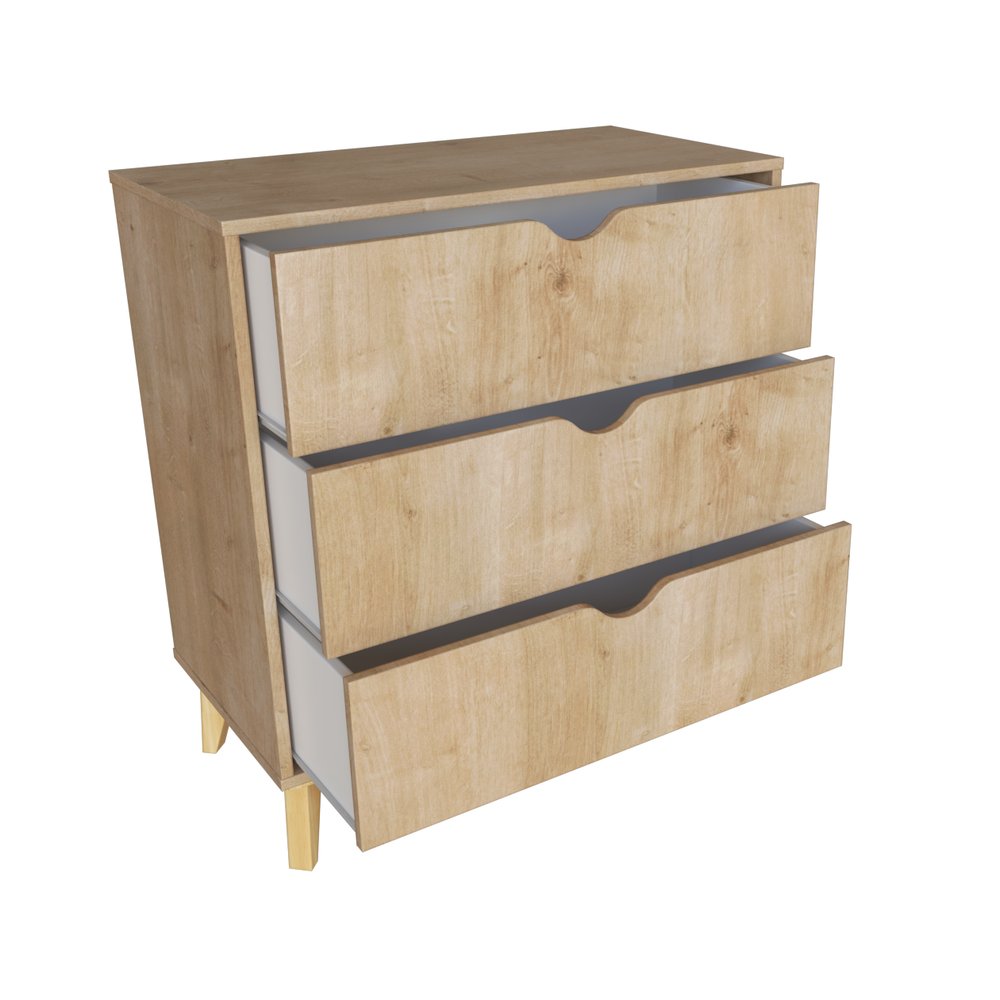 Cómoda de tres cajones de madera natural de 30"
