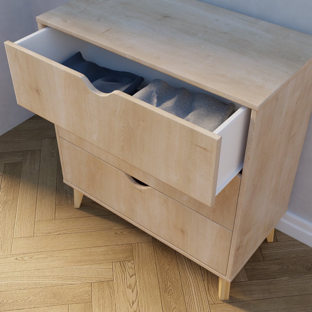 Cómoda de tres cajones de madera natural de 30"