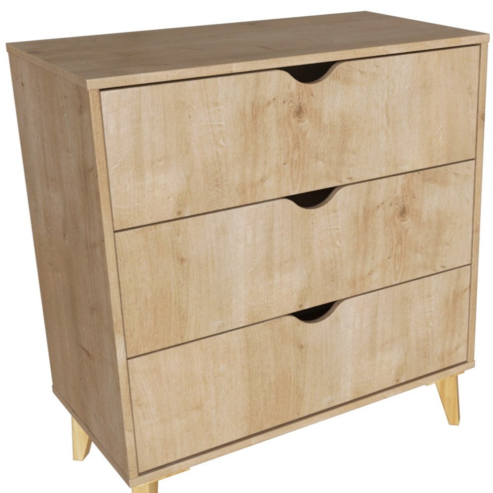 Cómoda de tres cajones de madera natural de 30"