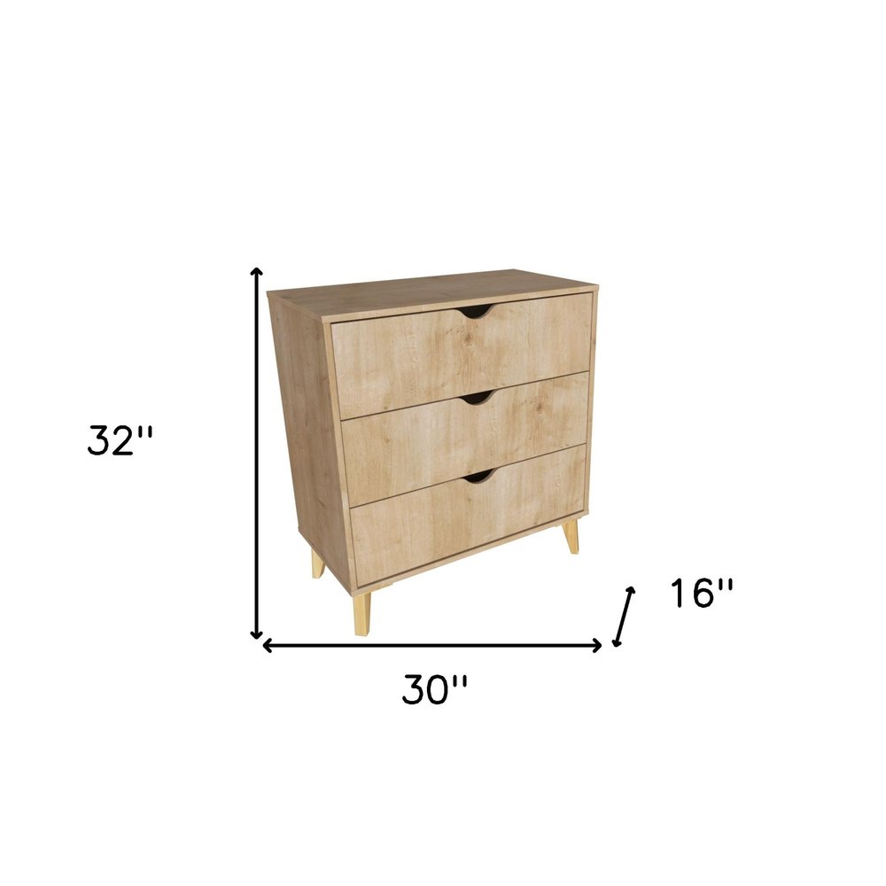 Cómoda de tres cajones de madera natural de 30"