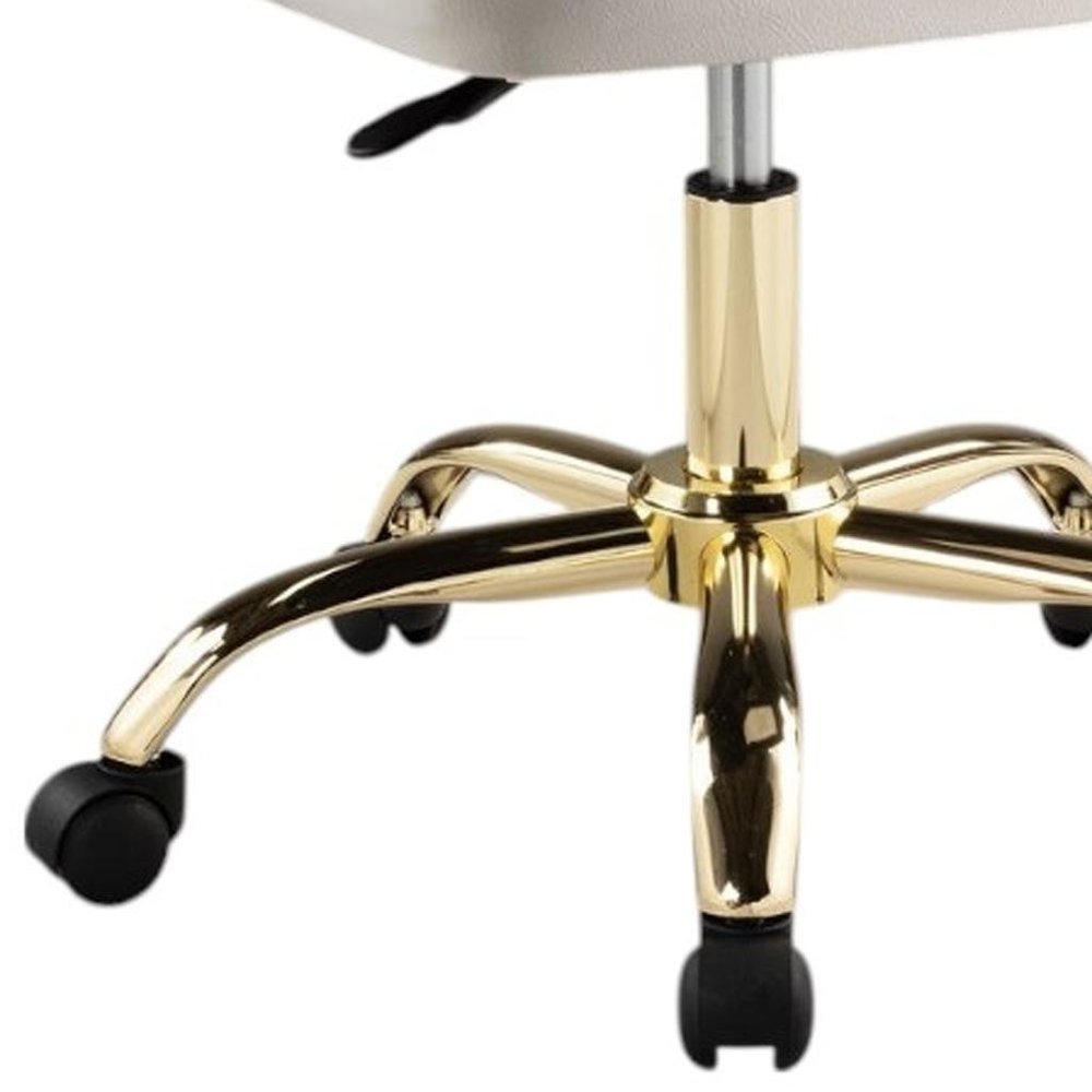 White and Gold Faux Leather Adjustable Height Swivel Rolling Office Chair
