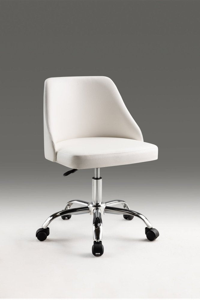 White and Silver Faux Leather Adjustable Height Swivel Rolling Office Chair