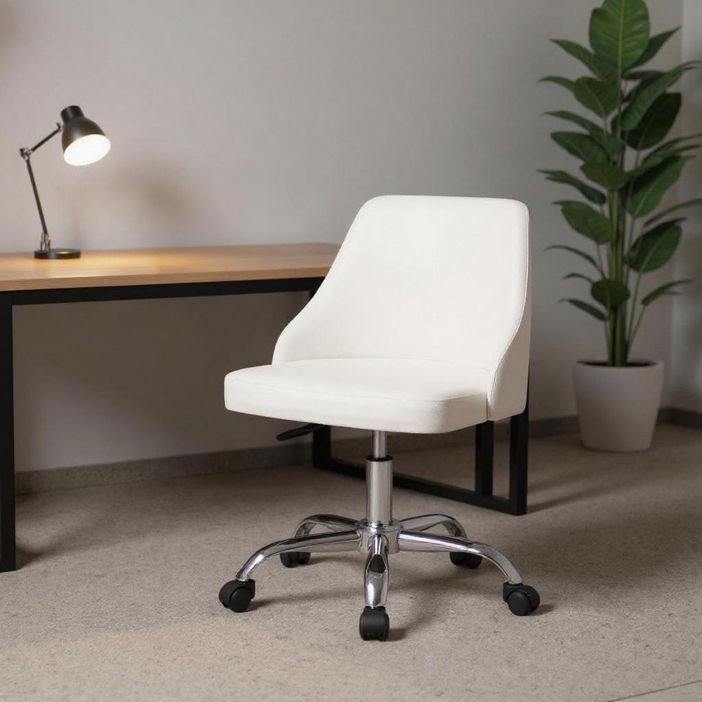 White and Silver Faux Leather Adjustable Height Swivel Rolling Office Chair