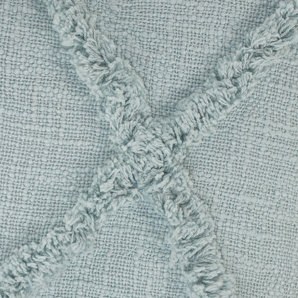 Set of Two Blue Diamond Cotton Throw Pillow With Fringe