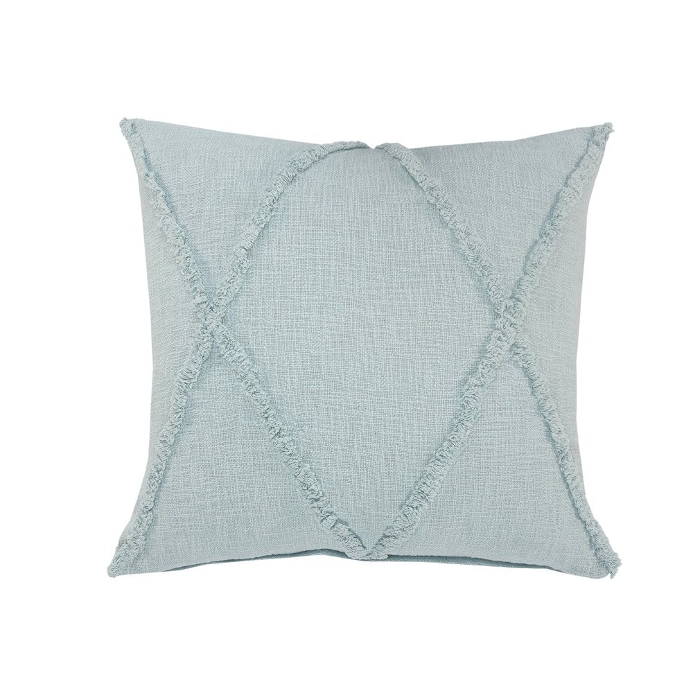 Set of Two Blue Diamond Cotton Throw Pillow With Fringe