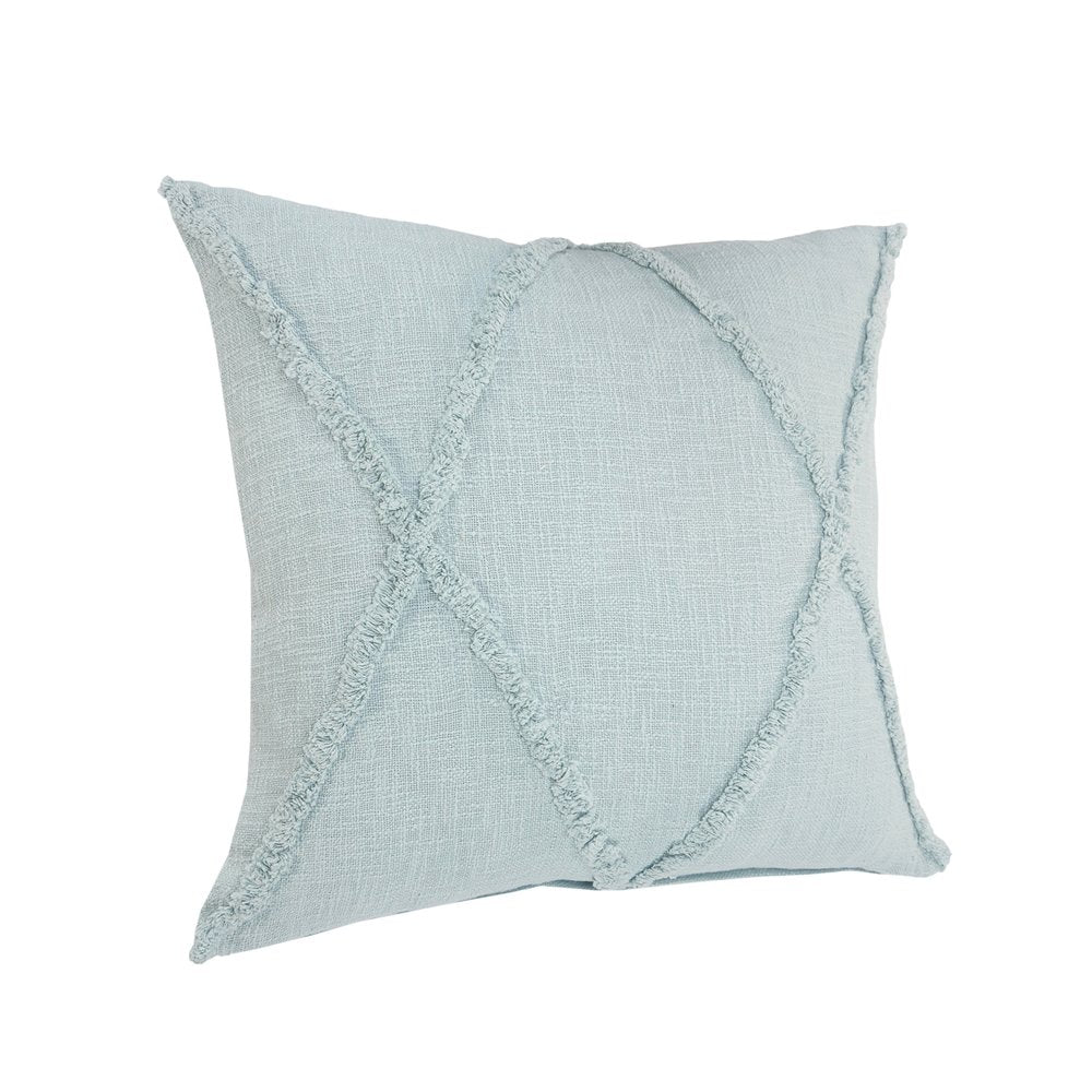 Set of Two Blue Diamond Cotton Throw Pillow With Fringe