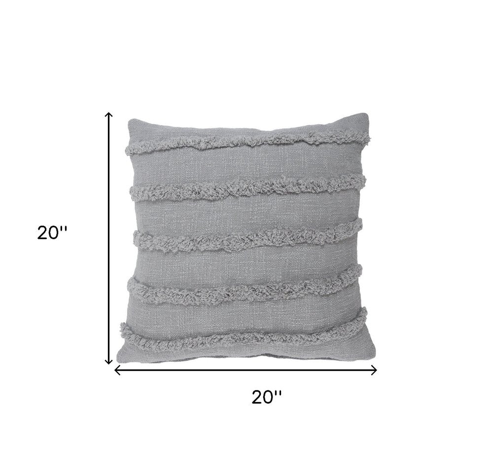 Set of Two Navy Blue Ribbed Cotton Throw Pillow With Fringe
