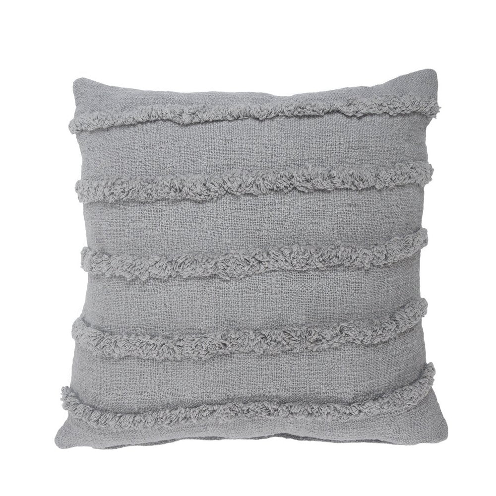 Set of Two Navy Blue Ribbed Cotton Throw Pillow With Fringe
