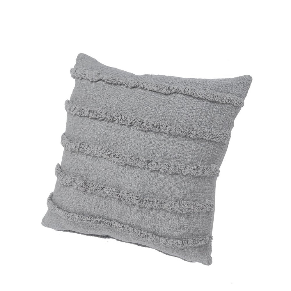 Set of Two Navy Blue Ribbed Cotton Throw Pillow With Fringe