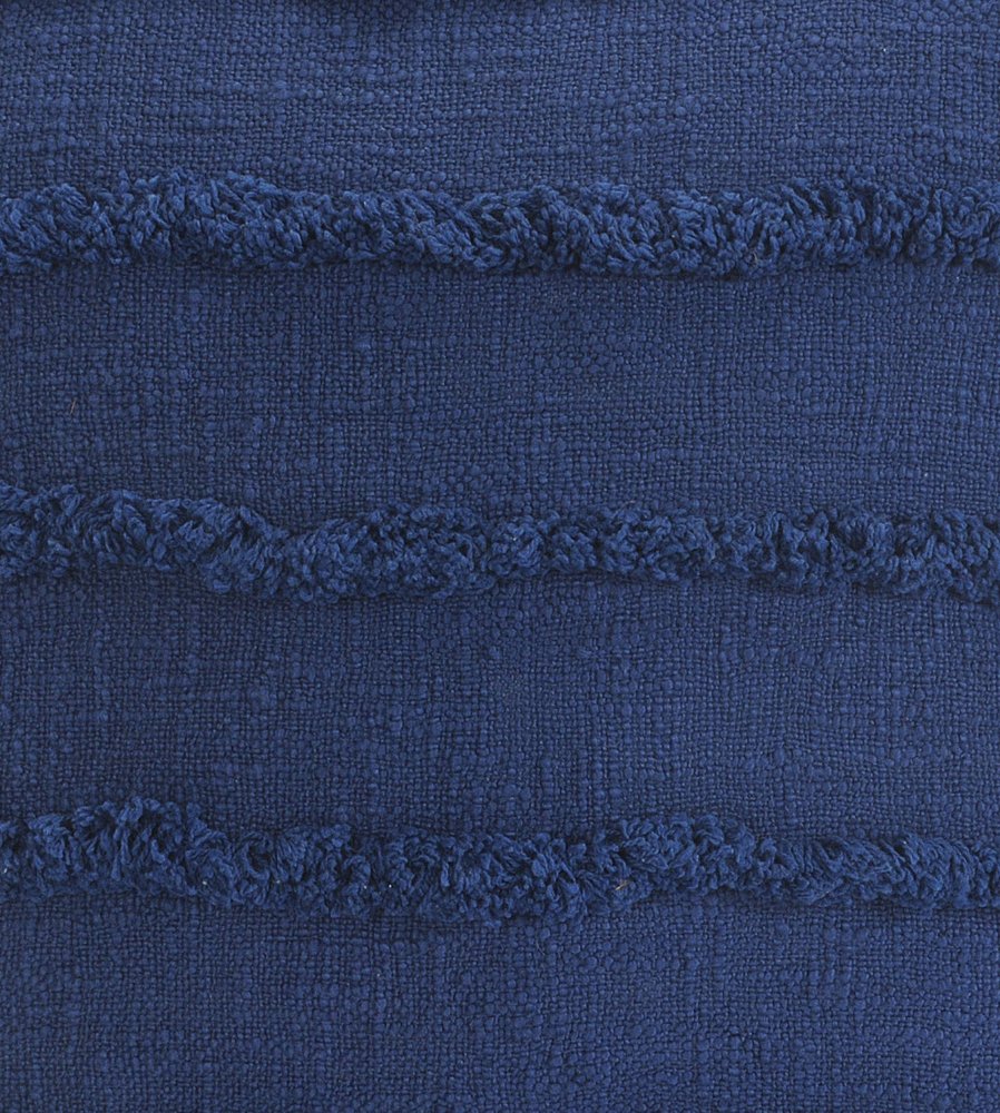 Set of Two Navy Blue Ribbed Cotton Throw Pillow With Fringe